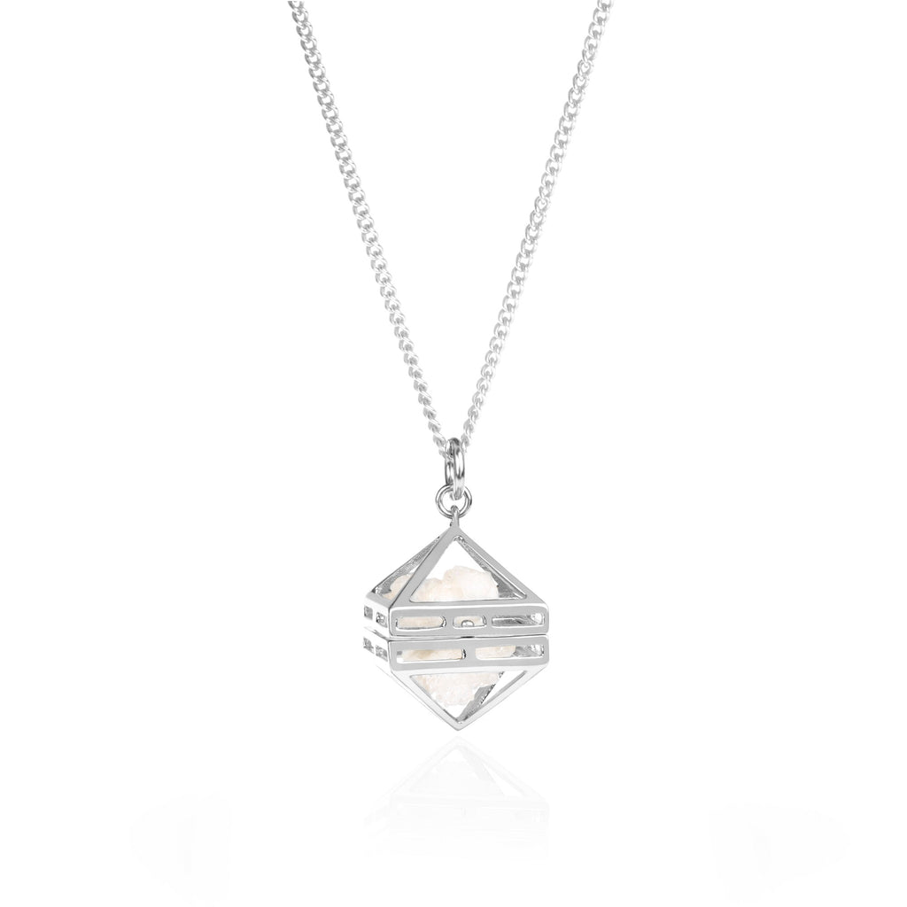 Beauty Within Pendant with Agate Drusy Quartz Crystal, Silver