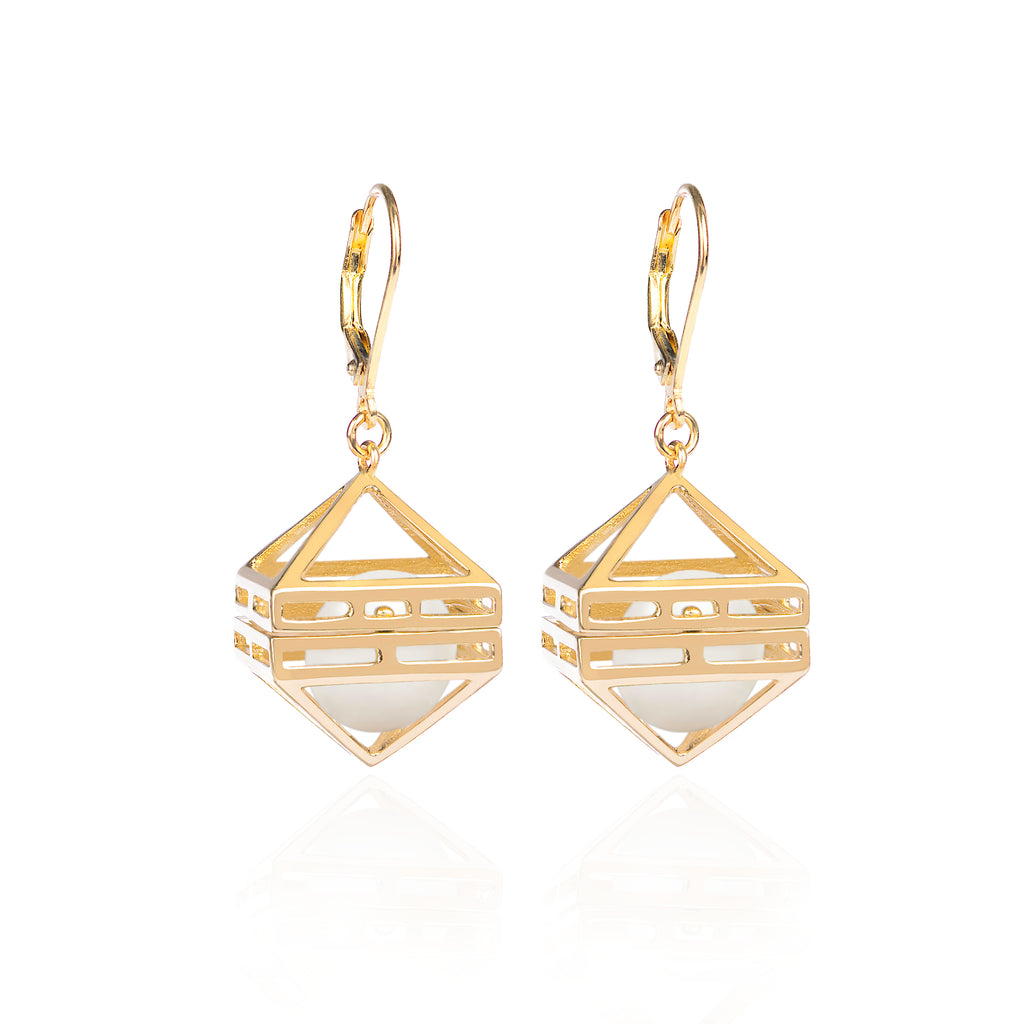 Beauty Within Earrings with Agate Drusy Quartz Crystal, Gold